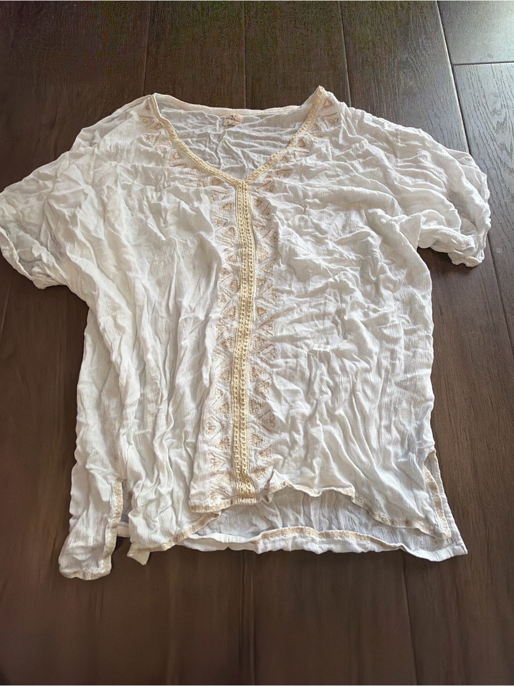 O'Neill White V-Neck Tunic with Cream Embroidered Trim